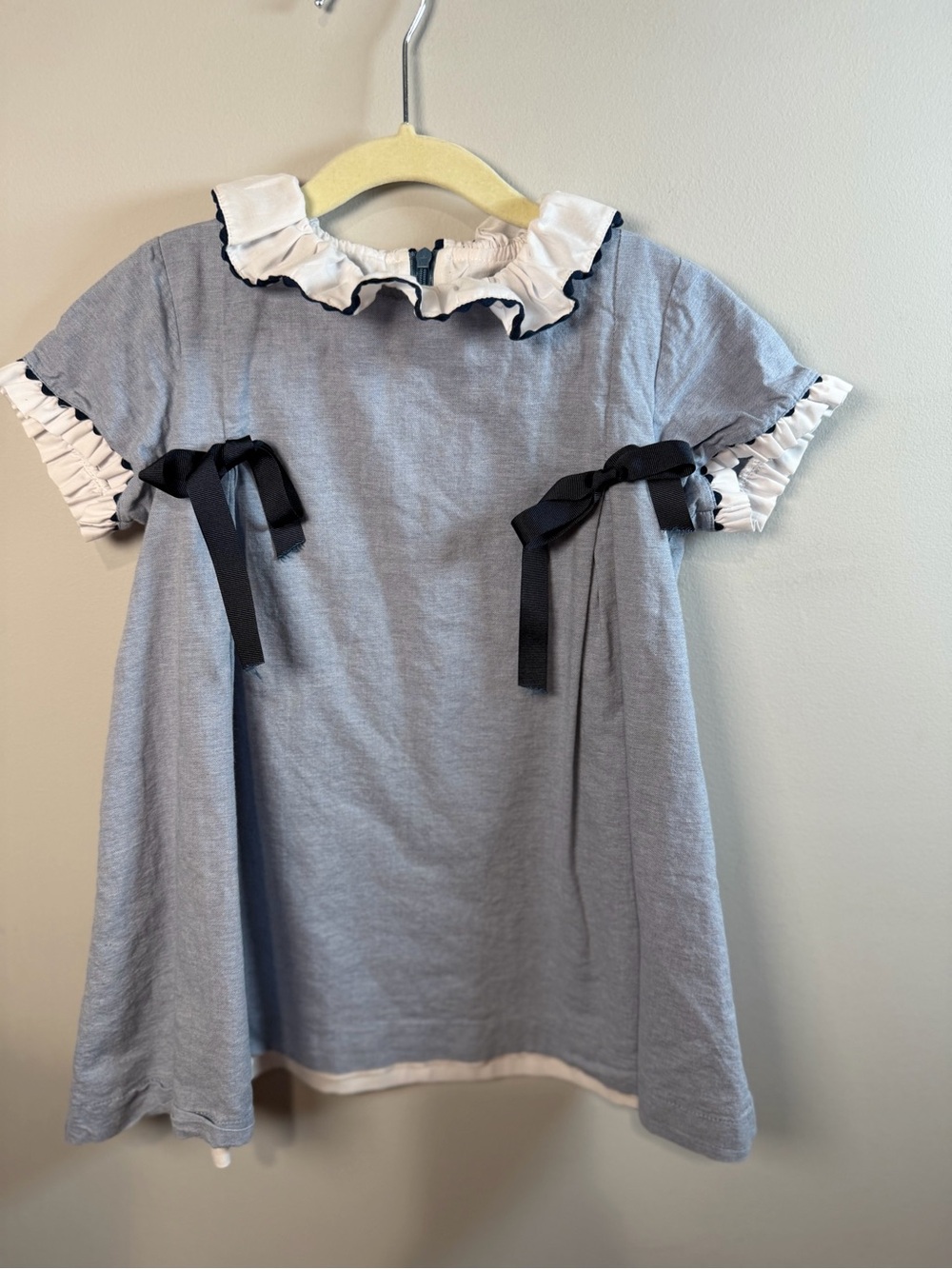 sal & pimenta Girls Blue Ruffle Collar Dress with Bows size 5T